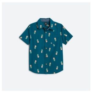 Boys Pineapple Print Button Down Shirt - Blue